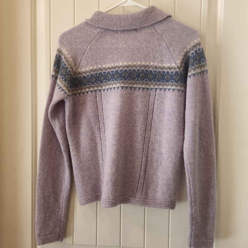 Karen Scott Button-Up Sweater/Cardigan, 100% Wool, Lilac & light blue, Size:  PS - Picture 3 of 7